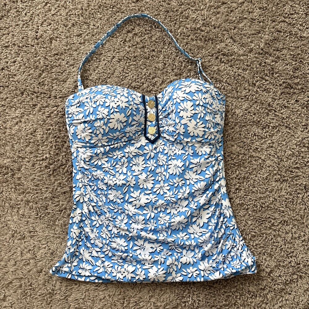 Lilly Pulitzer Blue and White Floral Tankini Top